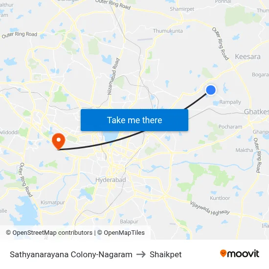 Sathyanarayana Colony-Nagaram to Shaikpet map