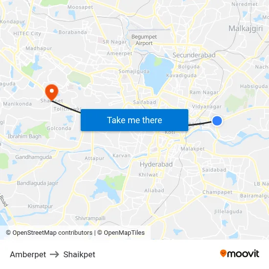Amberpet to Shaikpet map