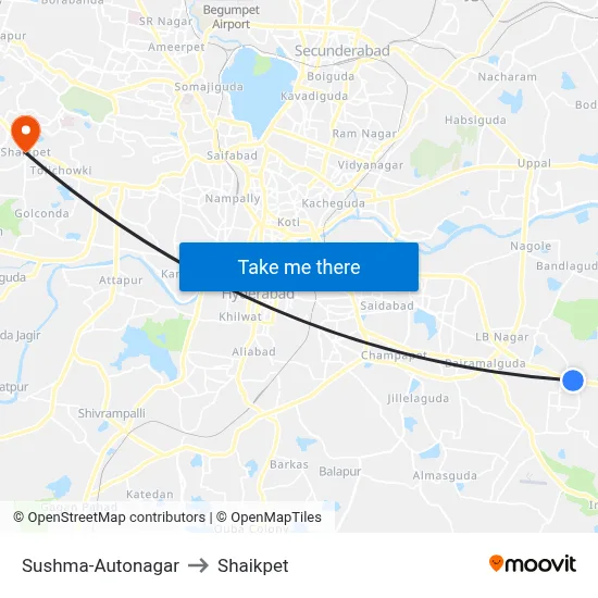 Sushma-Autonagar to Shaikpet map