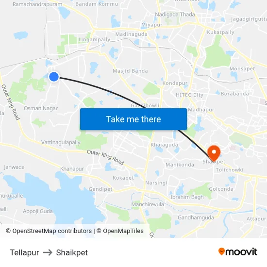 Tellapur to Shaikpet map