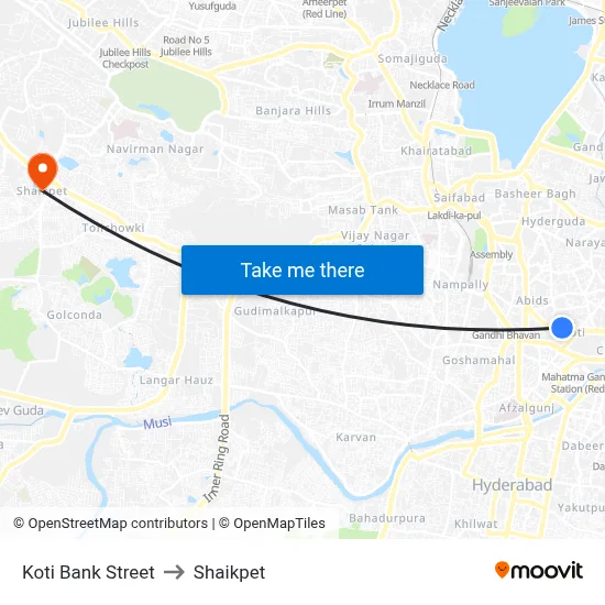 Koti Bank Street to Shaikpet map