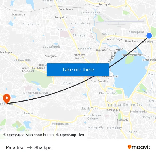 Paradise to Shaikpet map