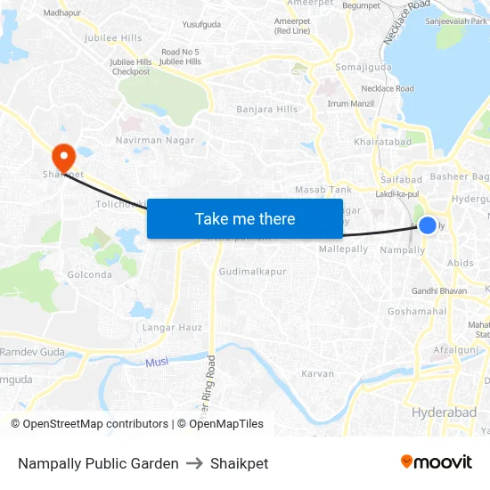 Nampally Public Garden to Shaikpet map