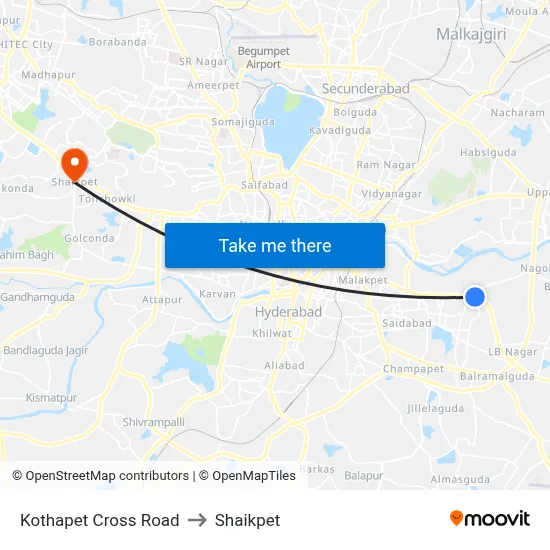 Kothapet Cross Road to Shaikpet map