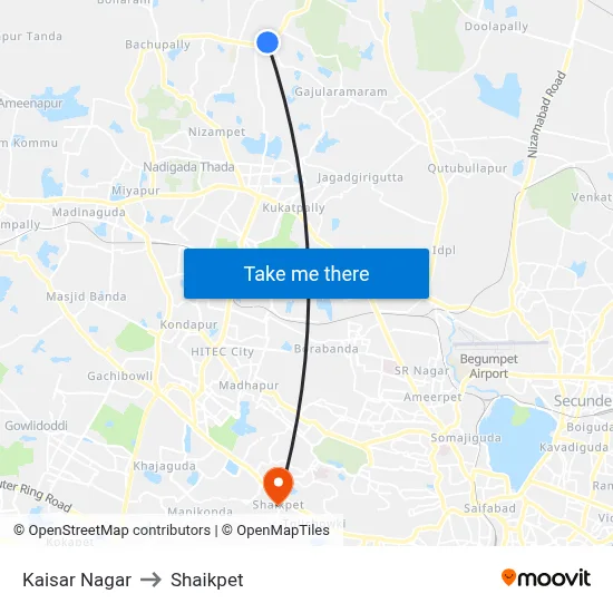 Kaisar Nagar to Shaikpet map