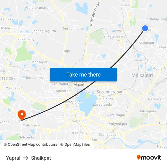 Yapral to Shaikpet map