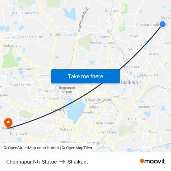 Chennapur Ntr Statue to Shaikpet map