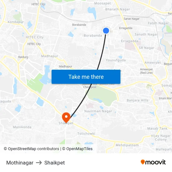 Mothinagar to Shaikpet map
