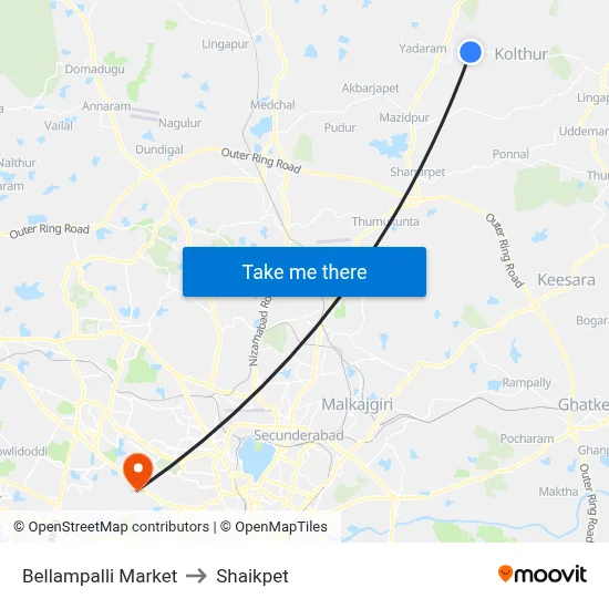 Bellampalli Market to Shaikpet map
