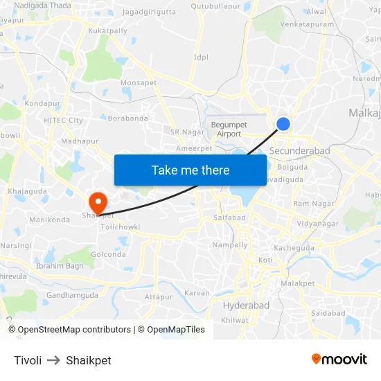 Tivoli to Shaikpet map