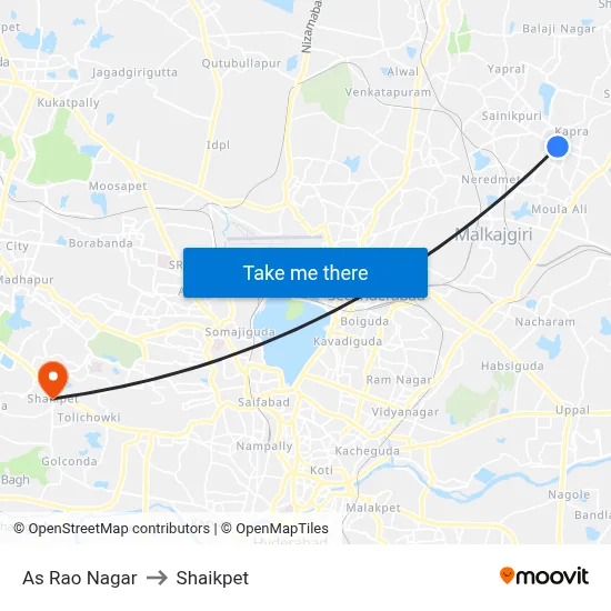 As Rao Nagar to Shaikpet map