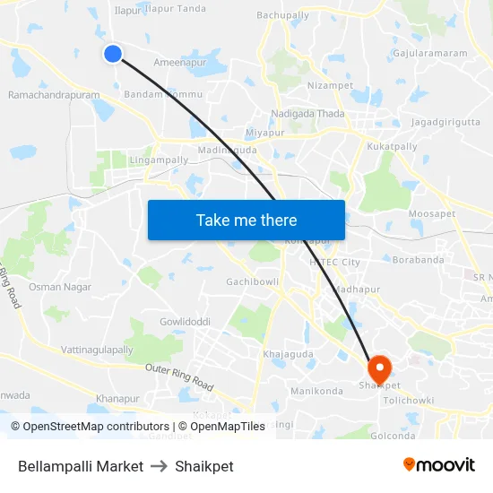 Bellampalli Market to Shaikpet map