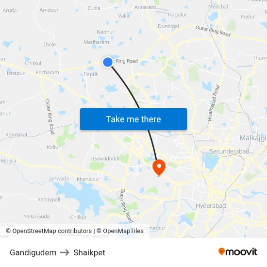 Gandigudem to Shaikpet map