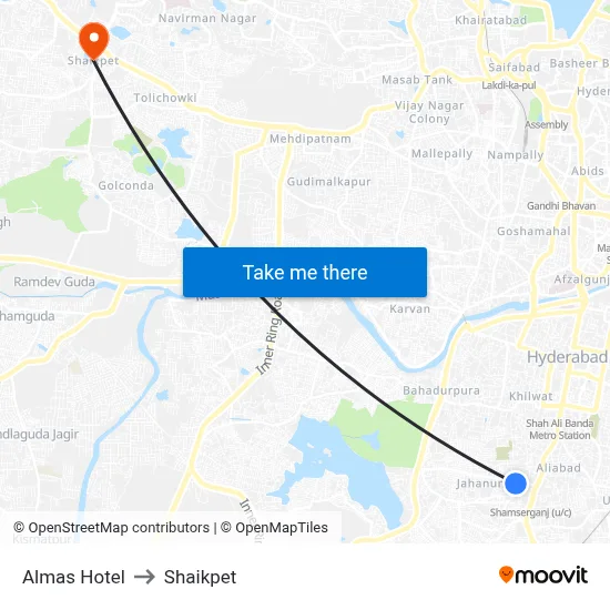 Almas Hotel to Shaikpet map