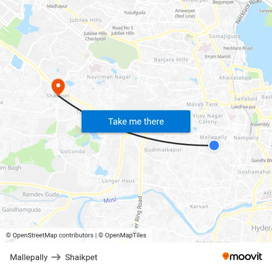 Mallepally to Shaikpet map
