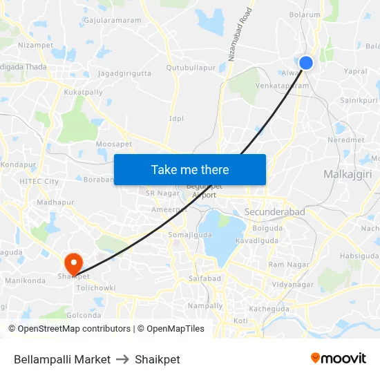 Bellampalli Market to Shaikpet map