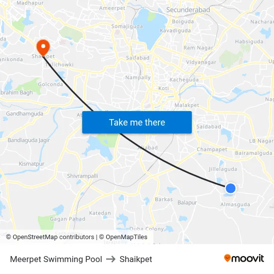 Meerpet Swimming Pool to Shaikpet map