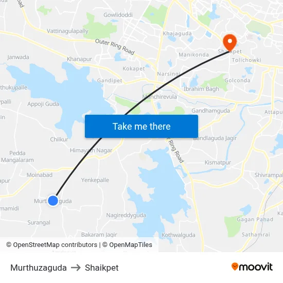 Murthuzaguda to Shaikpet map