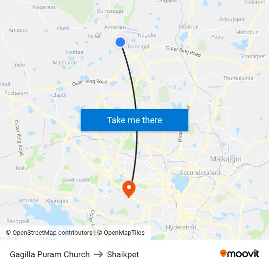 Gagilla Puram Church to Shaikpet map
