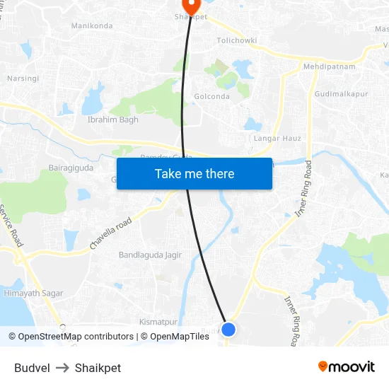 Budvel to Shaikpet map