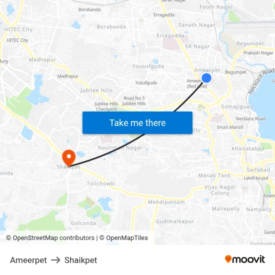 Ameerpet to Shaikpet map