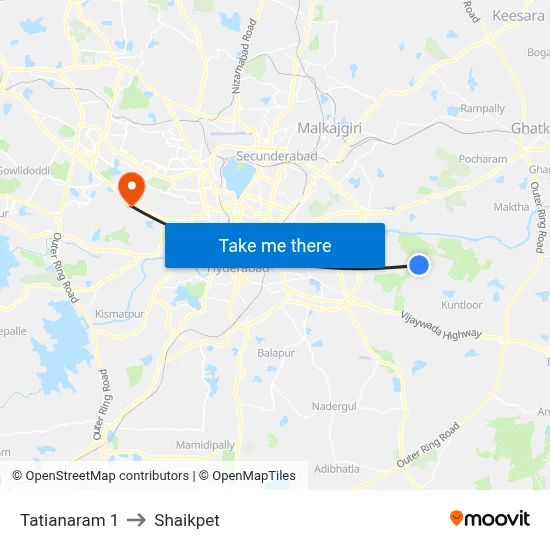 Tatianaram 1 to Shaikpet map