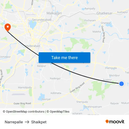 Narrepalle to Shaikpet map