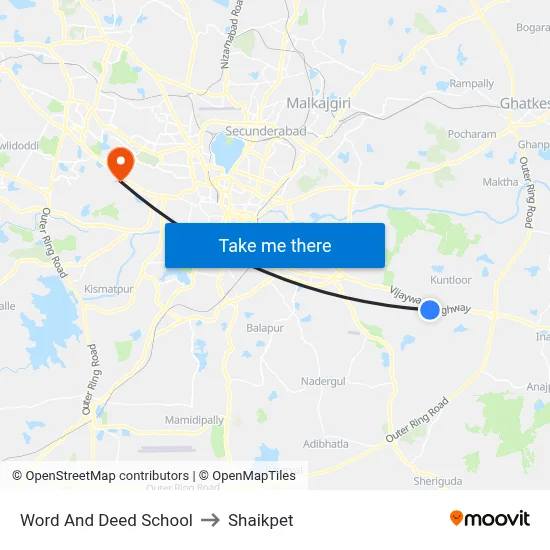 Word And Deed School to Shaikpet map