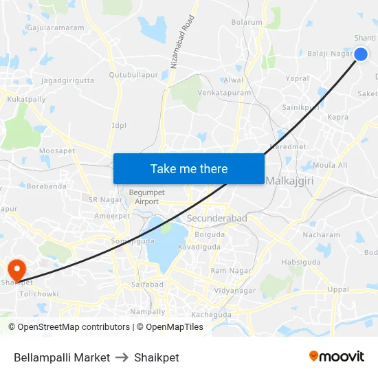 Bellampalli Market to Shaikpet map