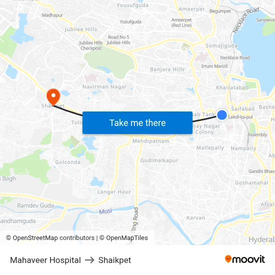 Mahaveer Hospital to Shaikpet map