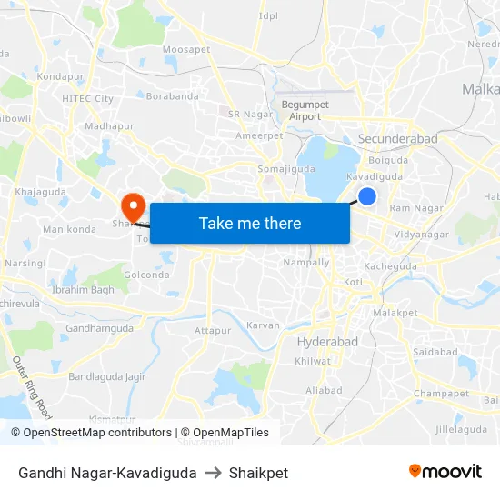 Gandhi Nagar-Kavadiguda to Shaikpet map