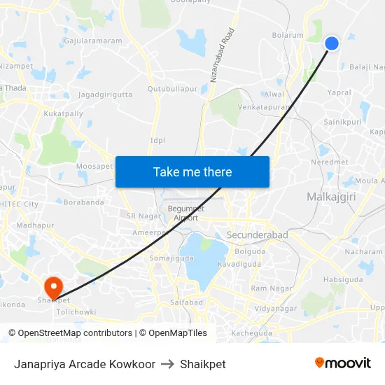 Janapriya Arcade Kowkoor to Shaikpet map