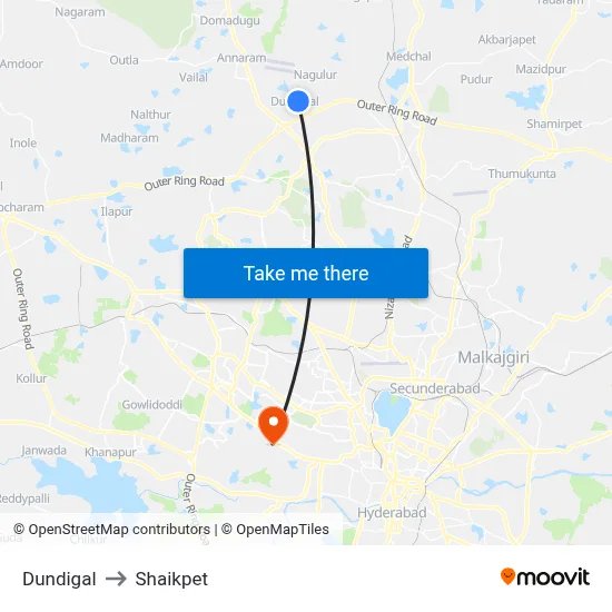 Dundigal to Shaikpet map