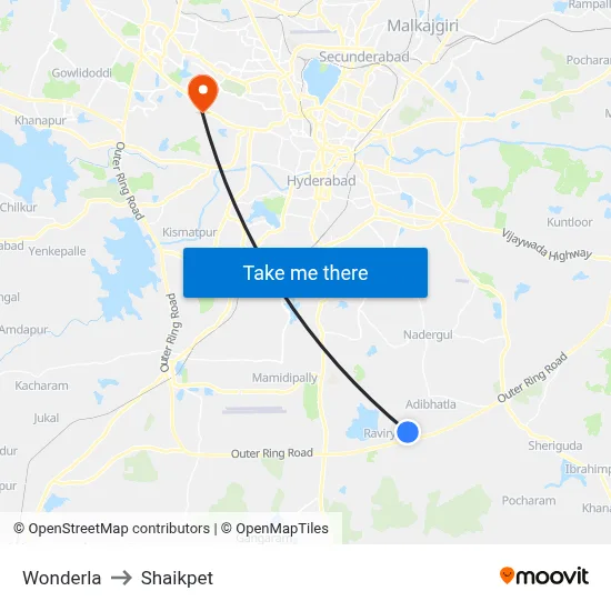 Wonderla to Shaikpet map
