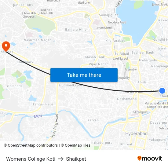 Womens College Koti to Shaikpet map