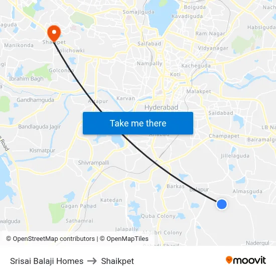 Srisai Balaji Homes to Shaikpet map