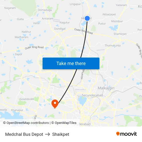 Medchal Bus Depot to Shaikpet map