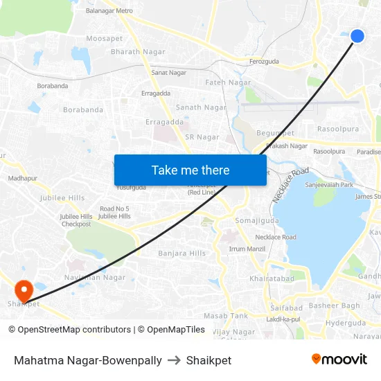 Mahatma Nagar-Bowenpally to Shaikpet map