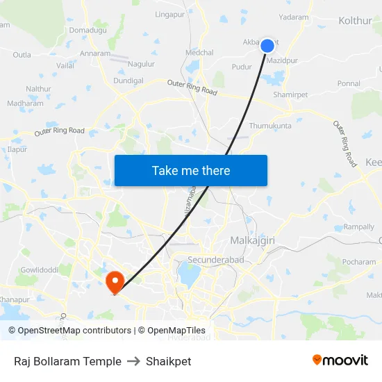 Raj Bollaram Temple to Shaikpet map