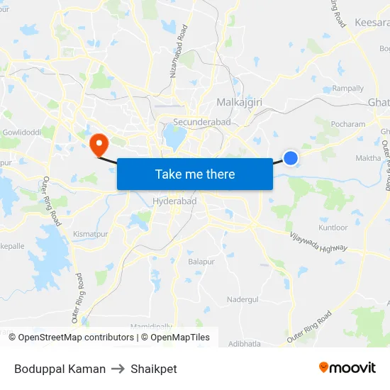 Boduppal Kaman to Shaikpet map