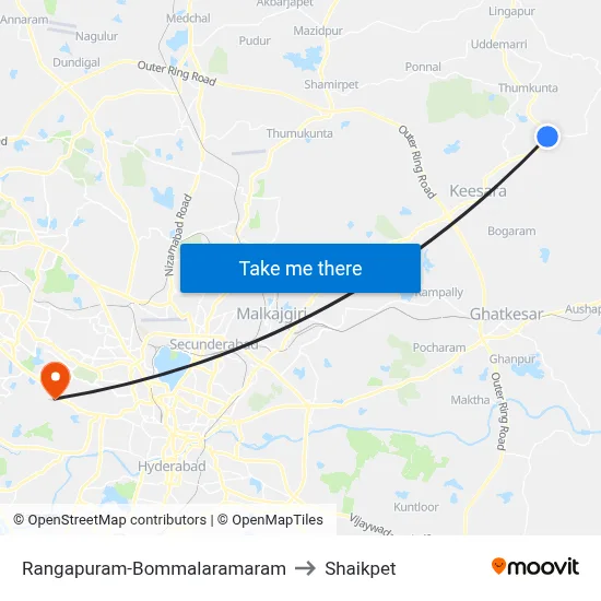 Rangapuram-Bommalaramaram to Shaikpet map