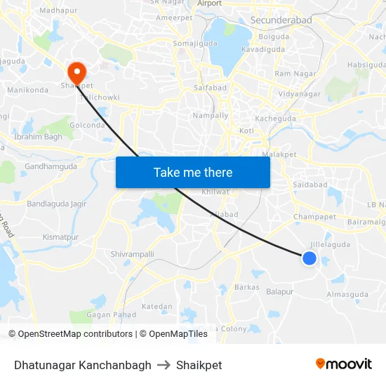 Dhatunagar Kanchanbagh to Shaikpet map