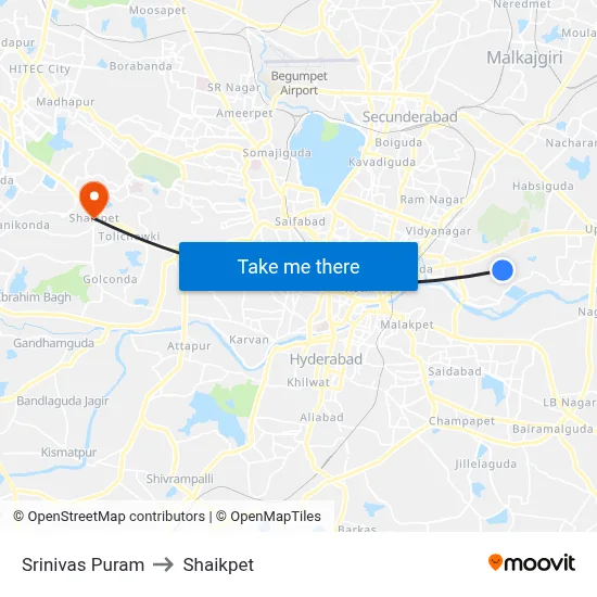 Srinivas Puram to Shaikpet map