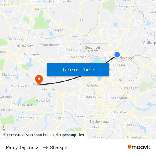 Patny Taj Tristar to Shaikpet map