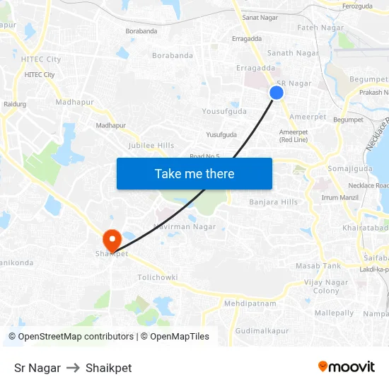 Sr Nagar to Shaikpet map