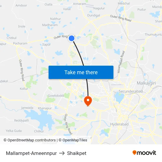Mallampet-Ameennpur to Shaikpet map