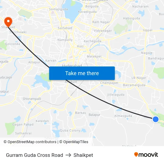 Gurram Guda Cross Road to Shaikpet map