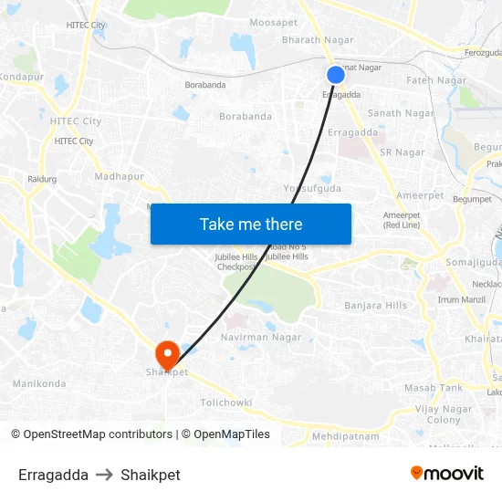 Erragadda to Shaikpet map