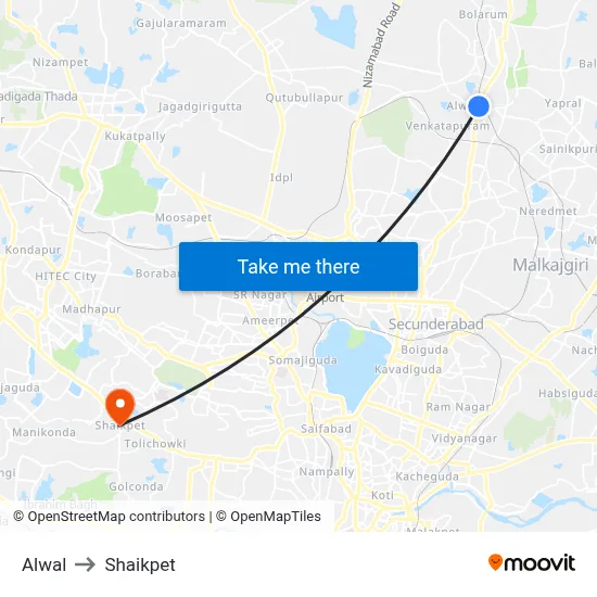 Alwal to Shaikpet map