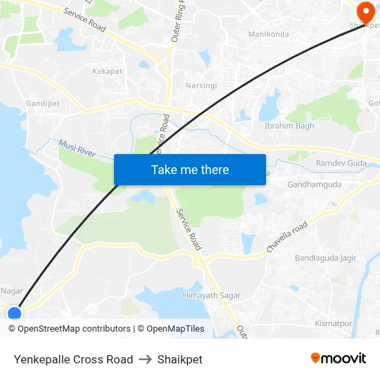 Yenkepalle Cross Road to Shaikpet map